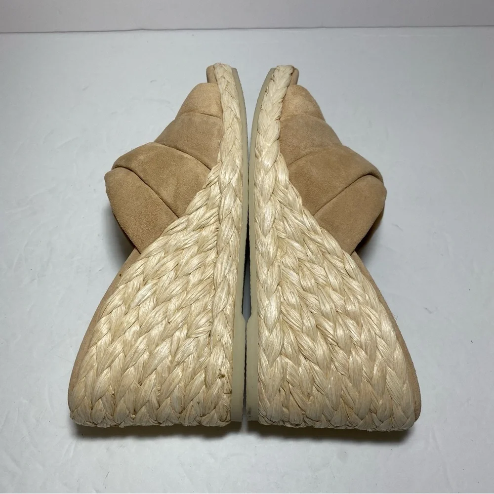 New Vince Gilian Braided Strap In Blonde Suede Espadrille Wedge Sandals Size 8